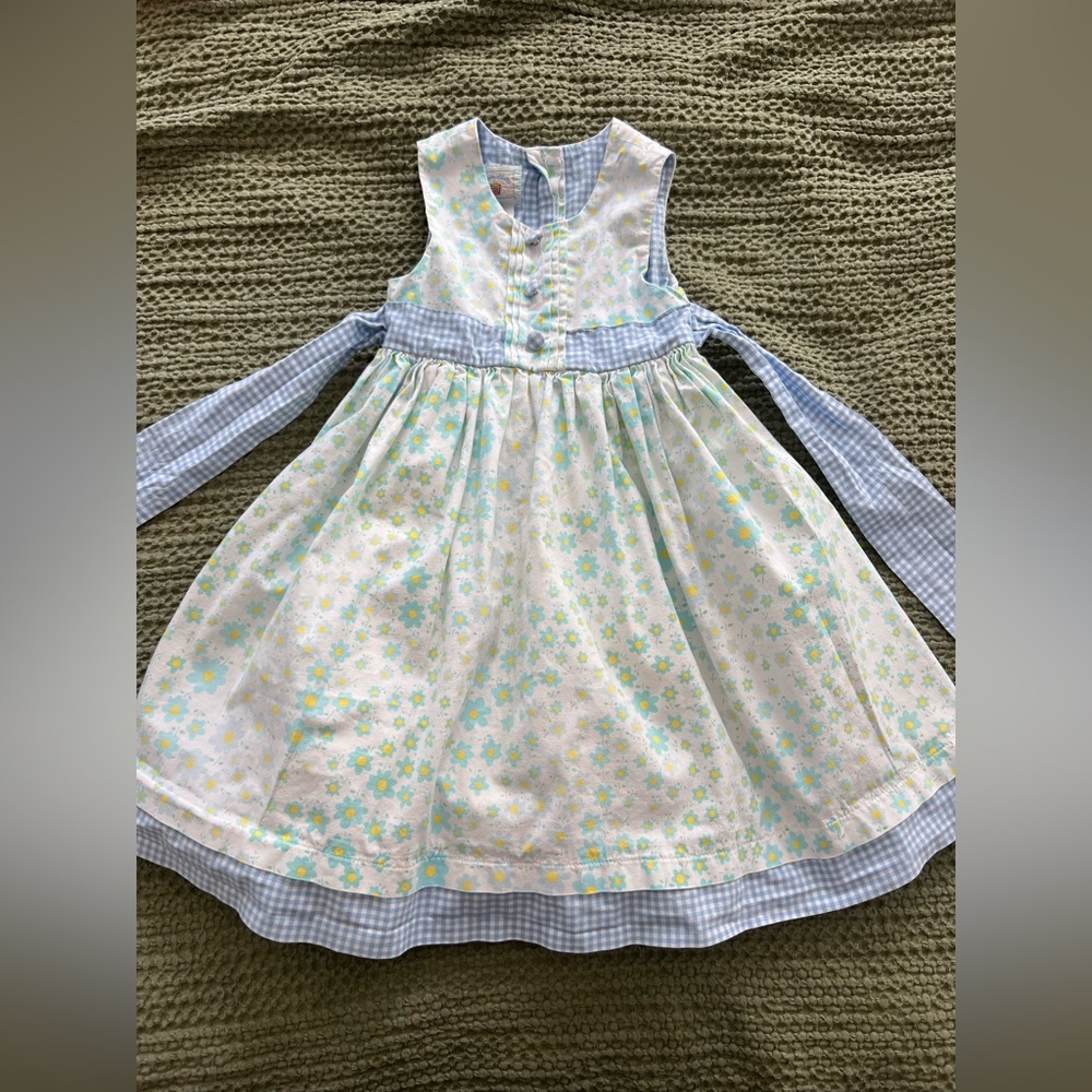 Marmellata Toddler Girls 2T Blue Green Gingham Floral Sleeveless Puffy Dress